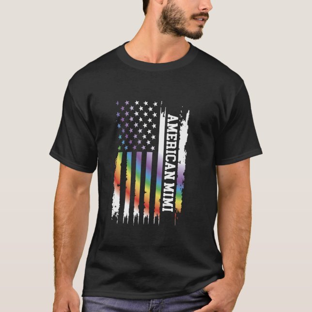 Camiseta Americano Mimi Estados Unidos aflita o arco-íris c (Frente)