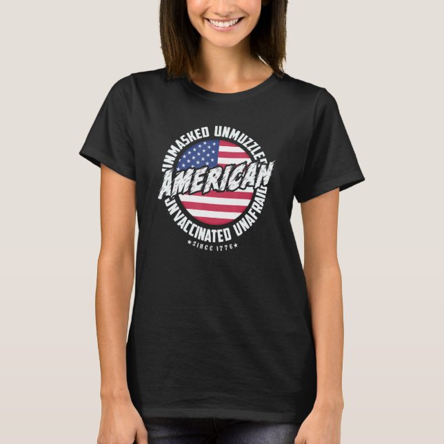 Camiseta Americano sem máscara sem muzzle não vacinado sem  (Frente)