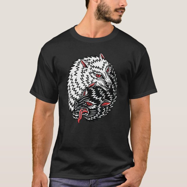 Camiseta Americano Tradicional Tatuagem Antigo Lobo Flash E (Frente)