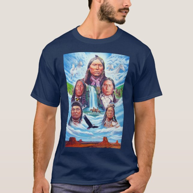 Camiseta Americanos nativos Chefes Indianos Marinho Azul (Frente)
