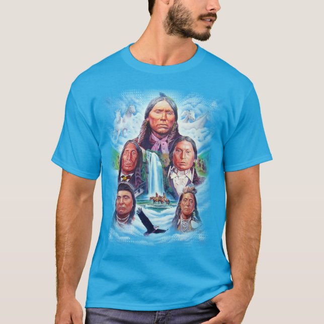 Camiseta Americanos nativos Famoso Azul Teal Modelo (Frente)