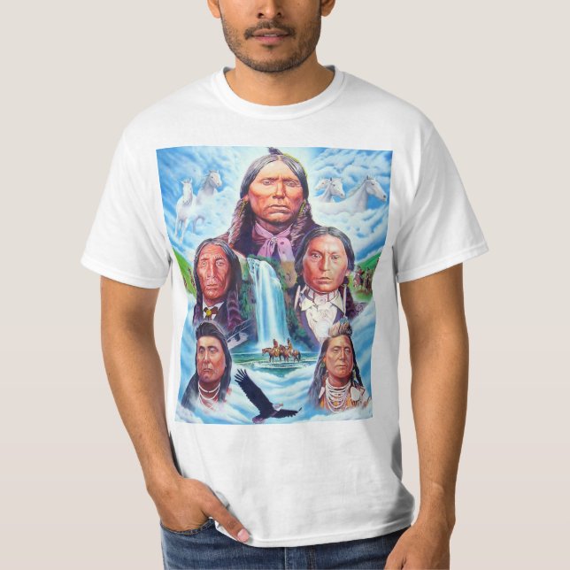 Camiseta Americanos nativos Pinturas Coloridas Brancas (Frente)