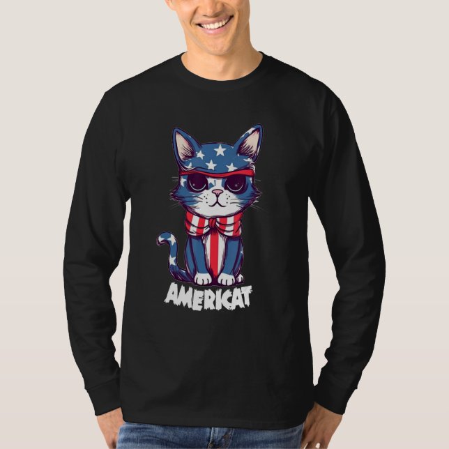 Camiseta Americat Cute Cat  4th of July Men Women (Frente)
