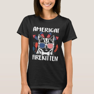 Camiseta Americat firekitten 4th of july cat with firecrack