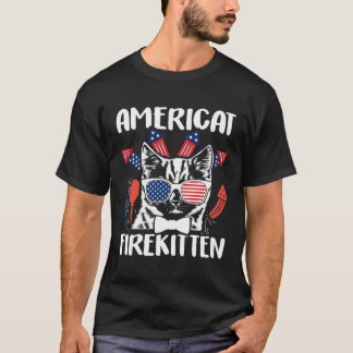 Camiseta Americat firekitten 4th of july cat with firecrack