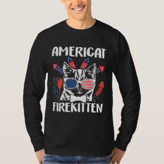 Camiseta Americat firekitten 4th of july cat with firecrack