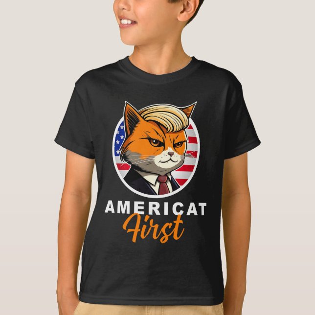 Camiseta Americat First Funny Patriot America Cats Presiden (Frente)
