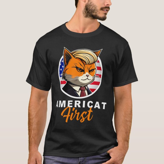 Camiseta Americat First Funny Patriot America Cats Presiden (Frente)