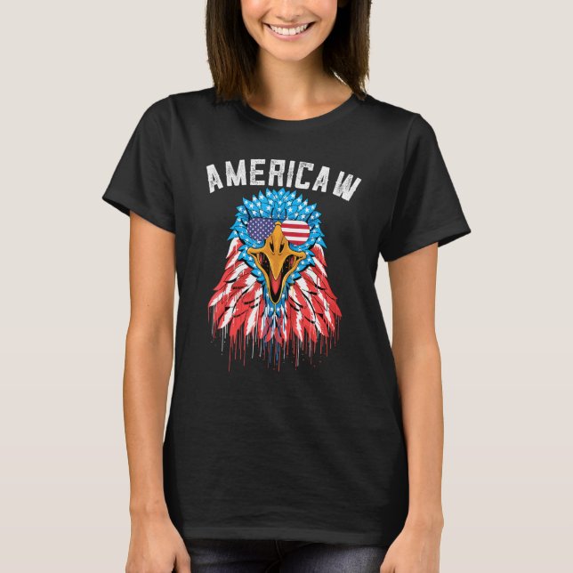 Camiseta Americaw 4 De Julho Águia Com Flay E Sunglasse (Frente)