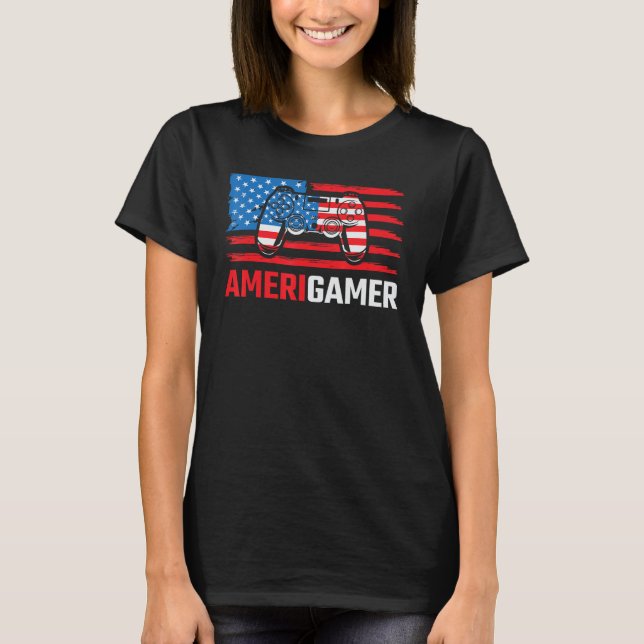 Camiseta Amerigamer Distressed American Flag Gamer July 4th (Frente)