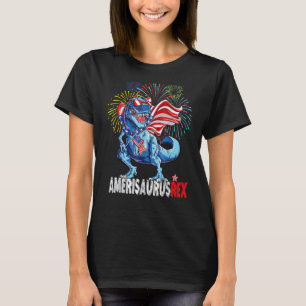 Camiseta Amerisauro Rex Com Fogos De Artifício 4 De Julho C