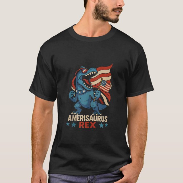 Camiseta Amerisaurus Rex Funny Patriótico Dinossauro 4º de  (Frente)