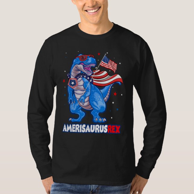 Camiseta Amerisaurus T-rex USA Flag Kids Funny 4th Of July  (Frente)