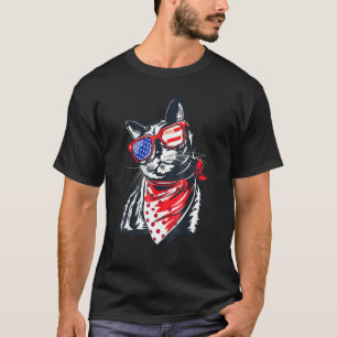 Camiseta Amerowica Cat Kitten Veste Sunglass American Flag 