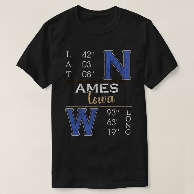 Camiseta Ames iowa Latitude e Longitude (Frente do Design)