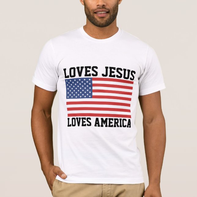 CAMISETA AMES JESUS AMA CRISTÃO PATRIÓTICO AMÉRICO (Frente)
