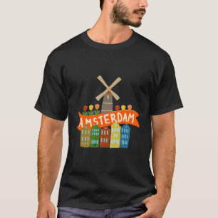 Camiseta Amesterdã Windmill Tulips Houses Holland Países Ba