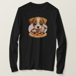 Camiseta Amigável Puppy Convidando você a compartilhar pizz