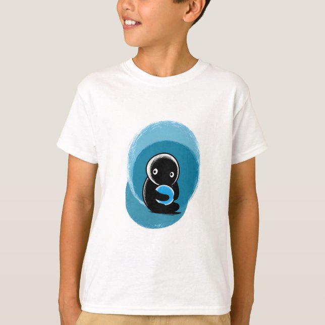 Camiseta Amigo Pinguim Azul Fofo para Crianças (Frente)