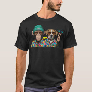 Camiseta Amigos Animais Divertidos Macaco Cachor
