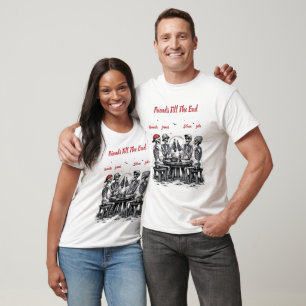 Camiseta Amigos Até o Fim Esqueleto Festa