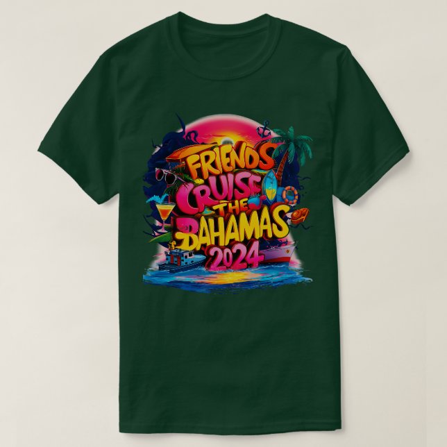Camiseta Amigos Cruise 2024 Matching Flamingo Cruise Squad (Frente do Design)