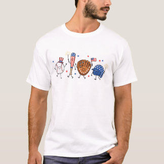 Camiseta Amigos de Beisebol Patrióticos Fofos 4 de Julho EU