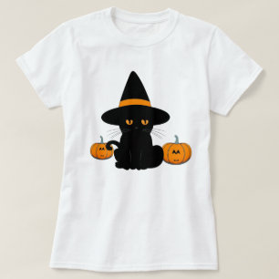 Camiseta Amigos de Cartoon Bonitos do Halloween, Gato Negra