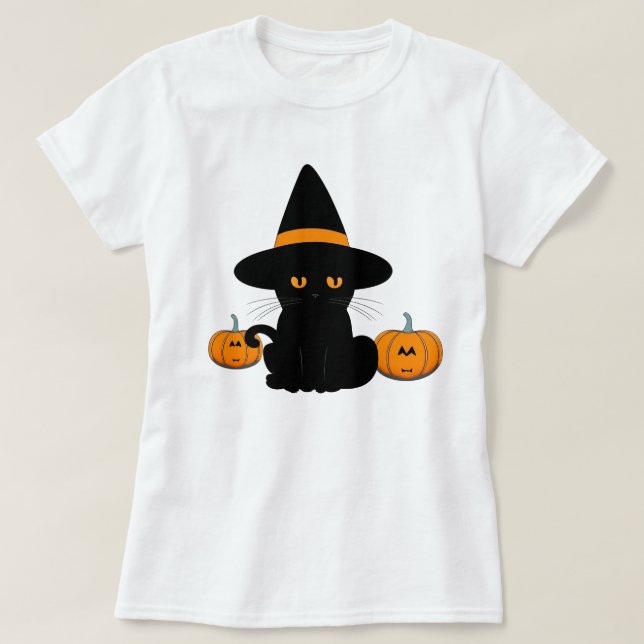 Camiseta Amigos de Cartoon Bonitos do Halloween, Gato Negra (Frente do Design)
