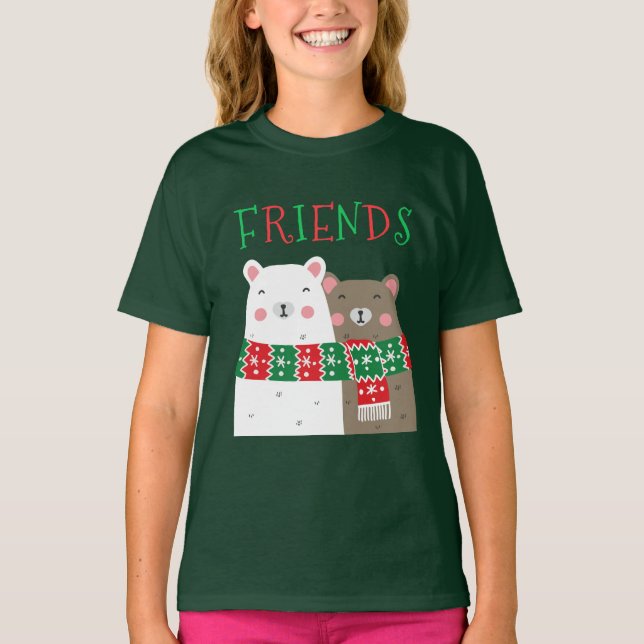 Camiseta Amigos de Natal Crianças de Amizade Animal (Frente)