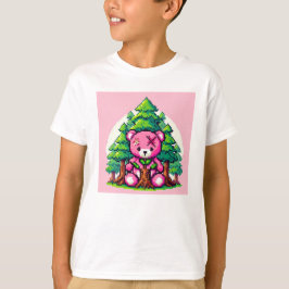 Camiseta Amigos de Pixel: Proteção Florestal (urso rosa) #0
