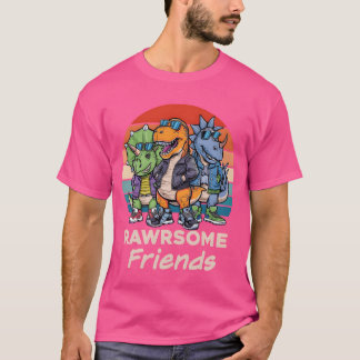 Camiseta Amigos Dinosauro Engraçados Rawrsome 90s Pôr do So