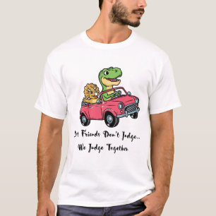 Camiseta Amigos Dinossauros Fofos Dirigindo Carro Rosa Cart
