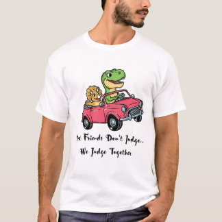 Camiseta Amigos Dinossauros Fofos Dirigindo Carro Rosa Cart