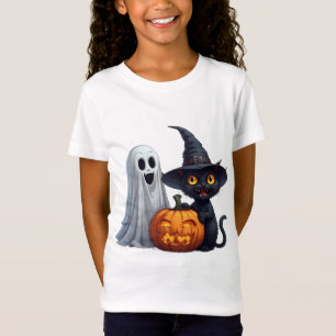 Camiseta Amigos do Halloween com Abóbora e Gato Preto 🎃