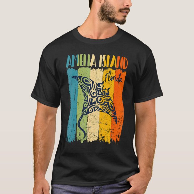 Camiseta Amigos do Tema da Ilha da Amelia, Retro Stingray (Frente)