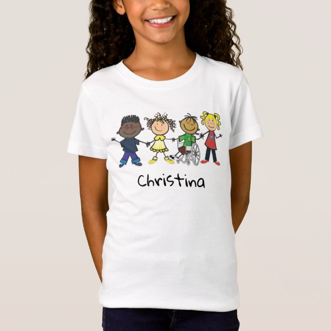 Camiseta Amigos - Estilo de Cartoon Crianças Segurando Mãos (Frente)