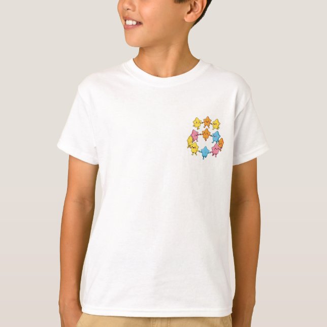 Camiseta Amigos Estrelas Coloridos Dançando Alegres Criança (Frente)