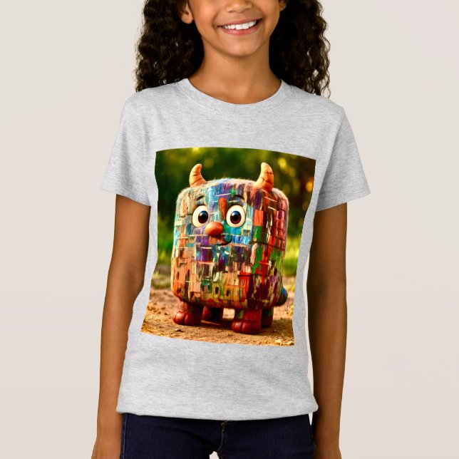 Camiseta Amigos Ímpar - Poster de Monstro de Cubo de Patchw (Frente)