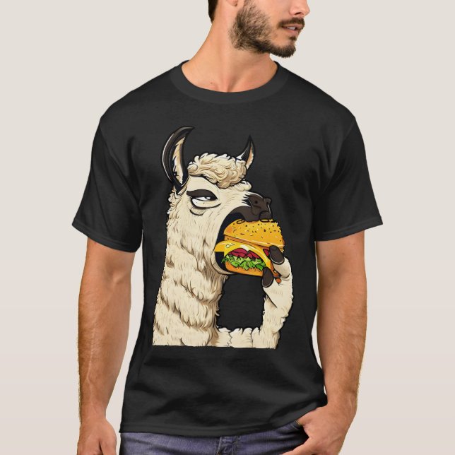 Camiseta Amigos lhama comendo cheeseburger (Frente)