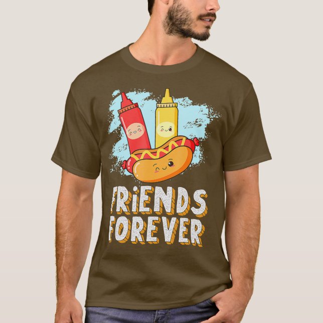 Camiseta Amigos para Cachorro Hotdog Bun Ketchup Mostard Ma (Frente)