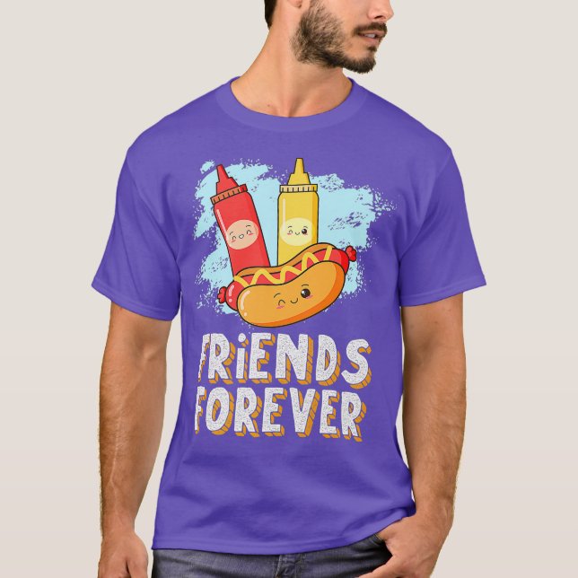 Camiseta Amigos para Cachorro Hotdog Bun Ketchup Mostard Ma (Frente)