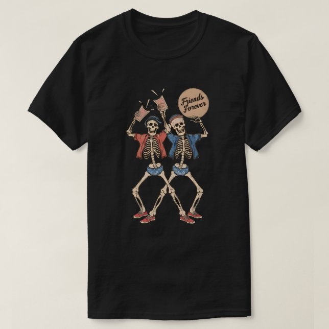 Camiseta Amigos para sempre - dança de esqueleto no Havaí (Frente do Design)