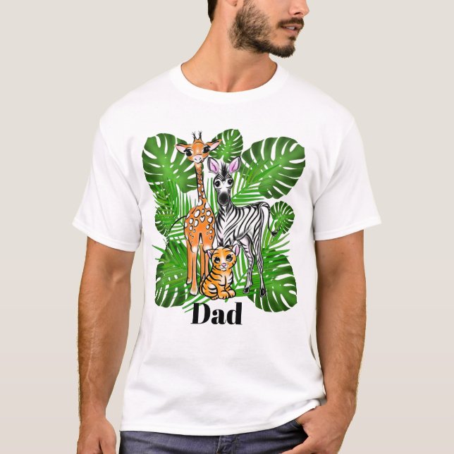 Camiseta Amigos Safari Giraffe Zebra Tiger Pai da selva (Frente)