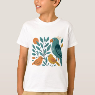 Camiseta Amigos Tropicais - Papagaio Estilizado e Aves Cano