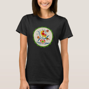 Camiseta Amish - Sinal Hexagonal Distelfink Tulipas Coraçõe