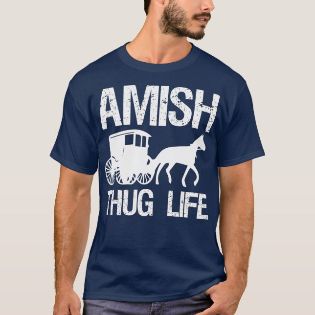 Camiseta Amish Thug Com Gângster De Buggy Cavalo (Frente)