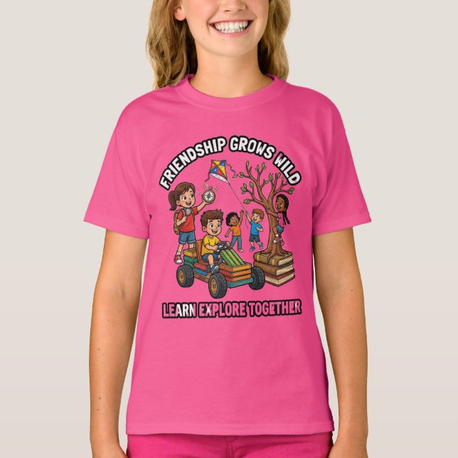 Camiseta Amizade Cresce Selvagem Aprender Explorar Juntos G (Frente)