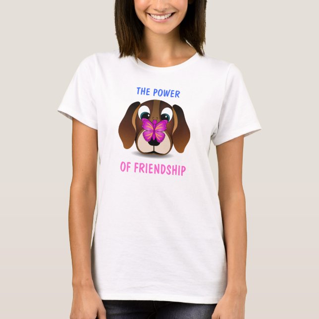 Camiseta Amizade "Cute Puppy" e "Butterfly" Mulheres T-Shir (Frente)