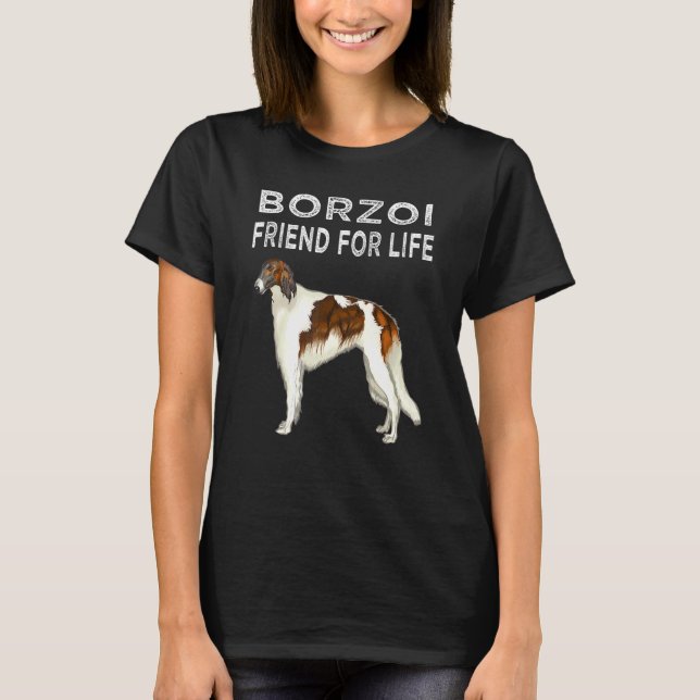Camiseta Amizade de Cachorro Borzoi Para a Vida (Frente)